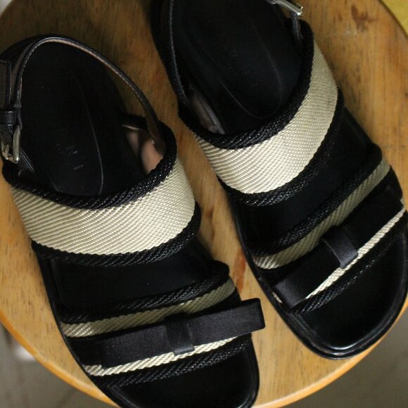 Marni cream and black woven sandals with satin bow detail Sz 8 - Picture 3 of 9
